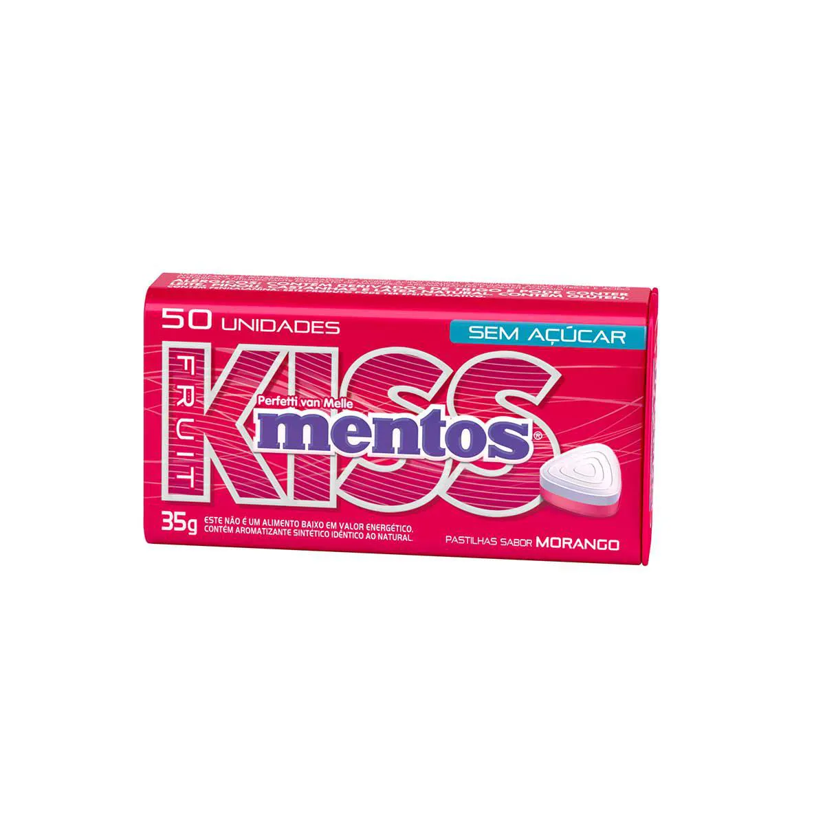 Bala Kiss Mentos Sabor Morango Sem Açúcar 50 unidades