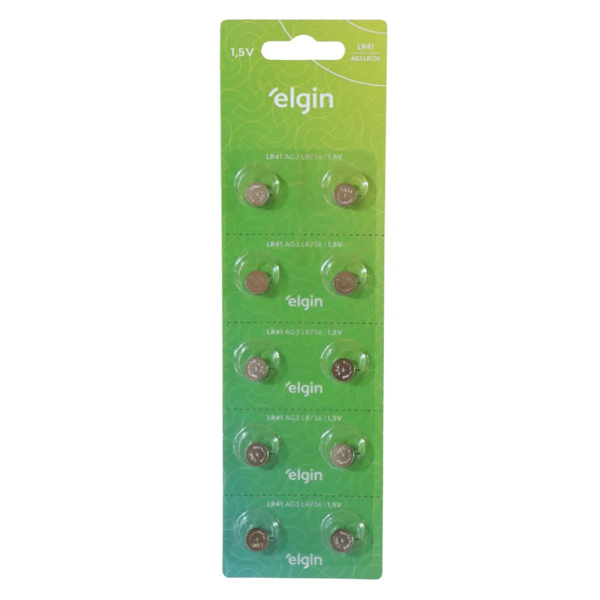 10 Baterias Pilhas Alcalina Lr41 1,5v Blister Cartela Elgin