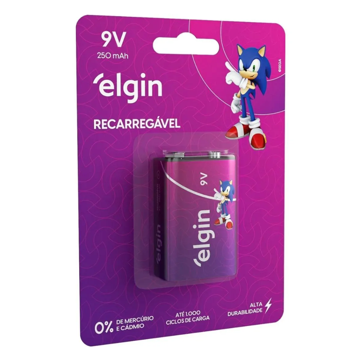 Bateria Recarregável 250mah 9v Sensor Controle Elgin