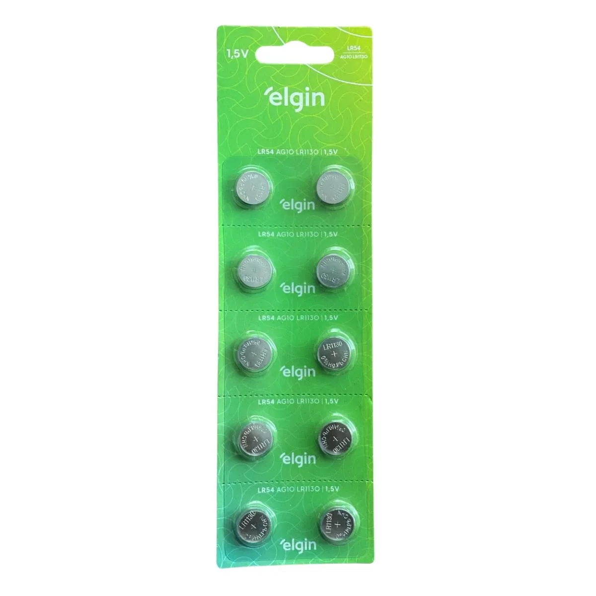 10 Baterias Pilhas Alcalina Lr54 1,5v Blister Cartela Elgin
