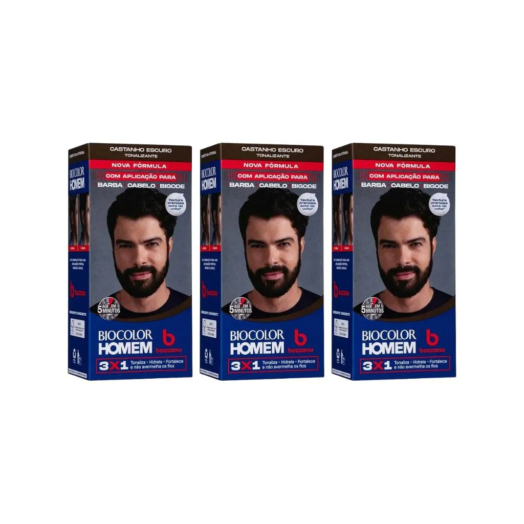 Coloraçao Biocolor Homem Bozzano Castanho Escuro - Kit C / 3un