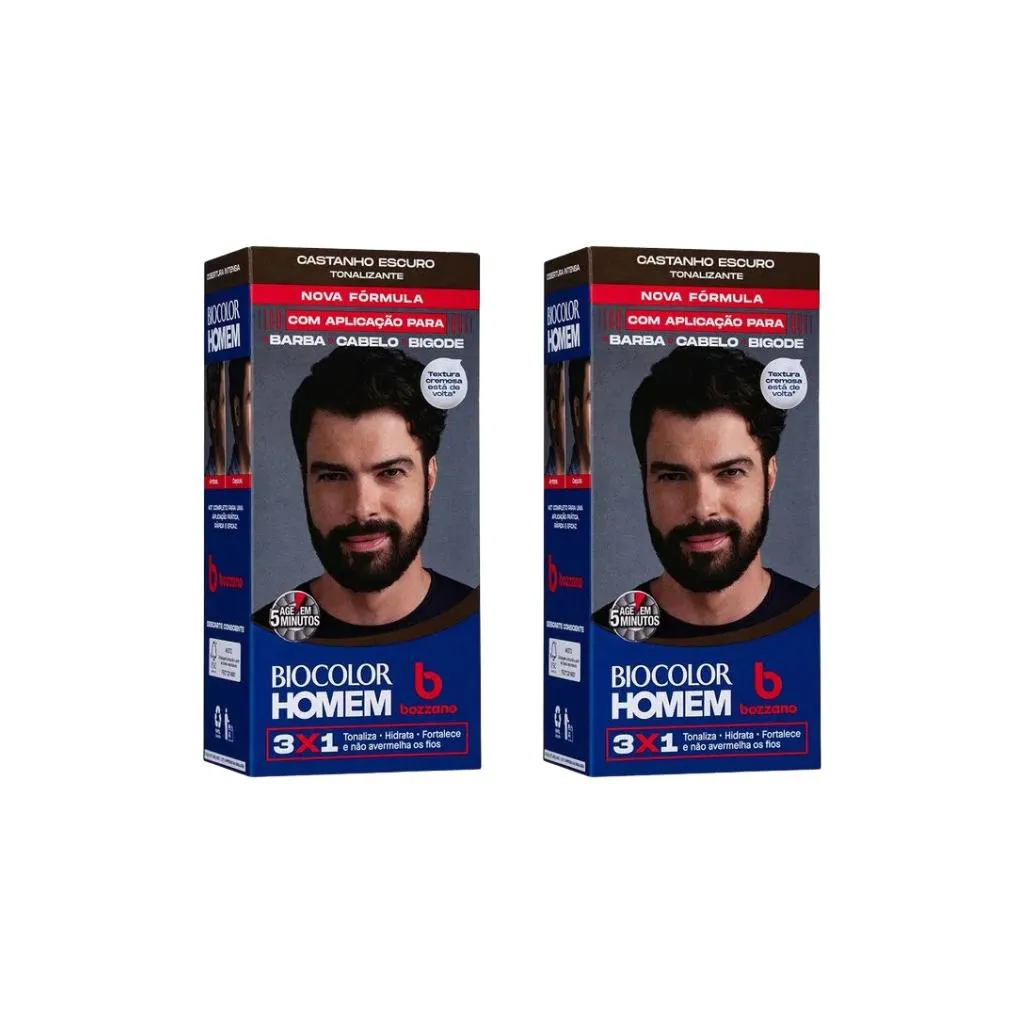 Coloraçao Biocolor Homem Bozzano Castanho Escuro - Kit C / 2un