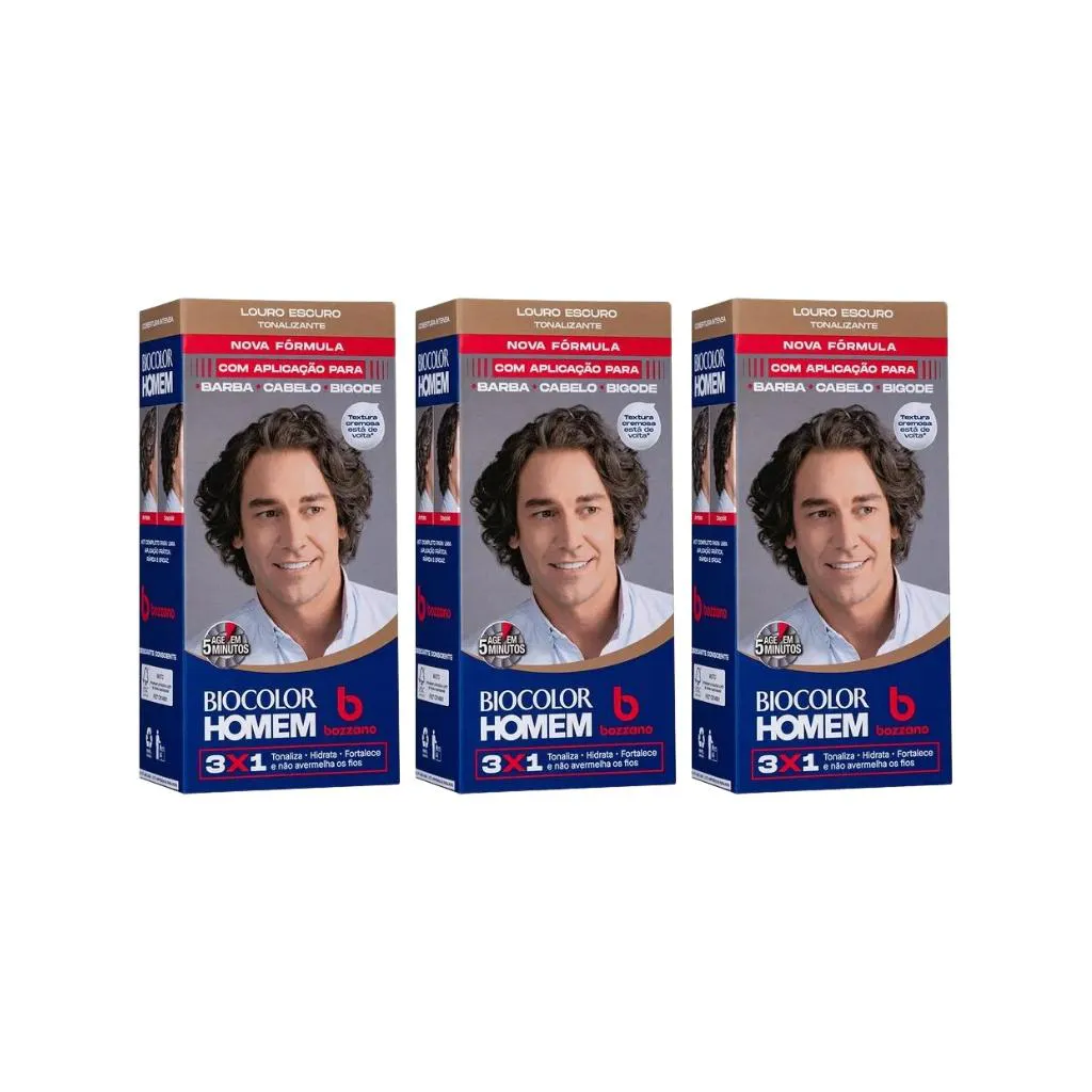 Coloraçao Biocolor Homem Bozzano Louro Escuro - Kit C / 3un