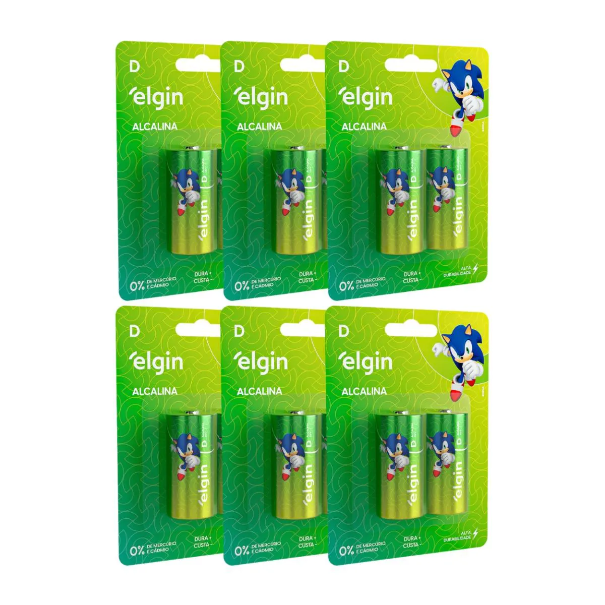 Kit 12 Pilha Alcalina D Lr20 Grande Blister 6 Cartela Elgin