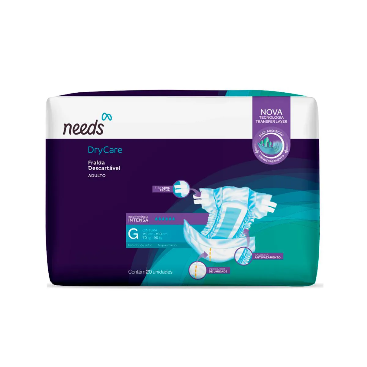 Fralda Geriátrica DryCare descartável Needs G Intensa 20 unidades