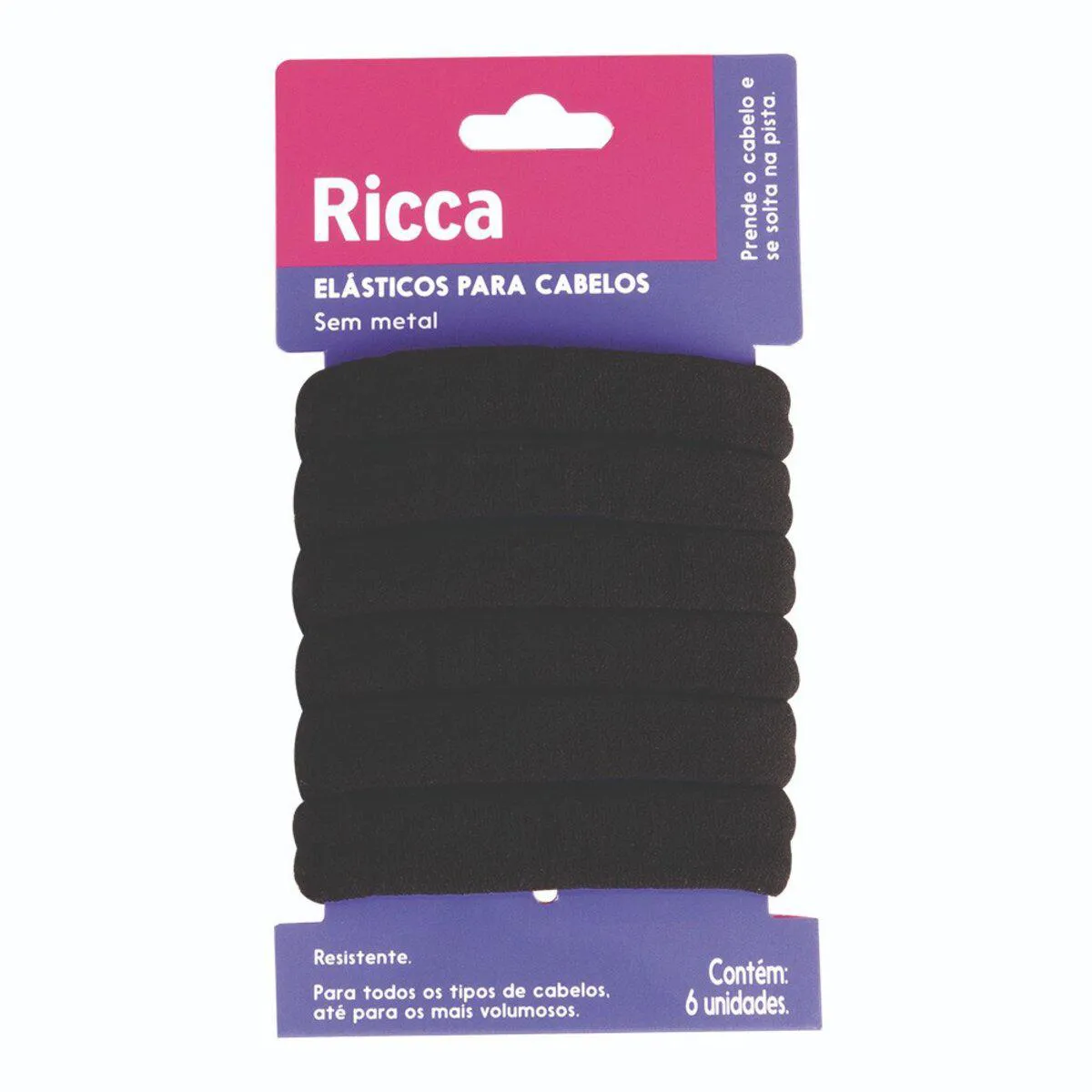 Elástico para Cabelo Ricca Grosso Sem Metal Preto 6 unidades