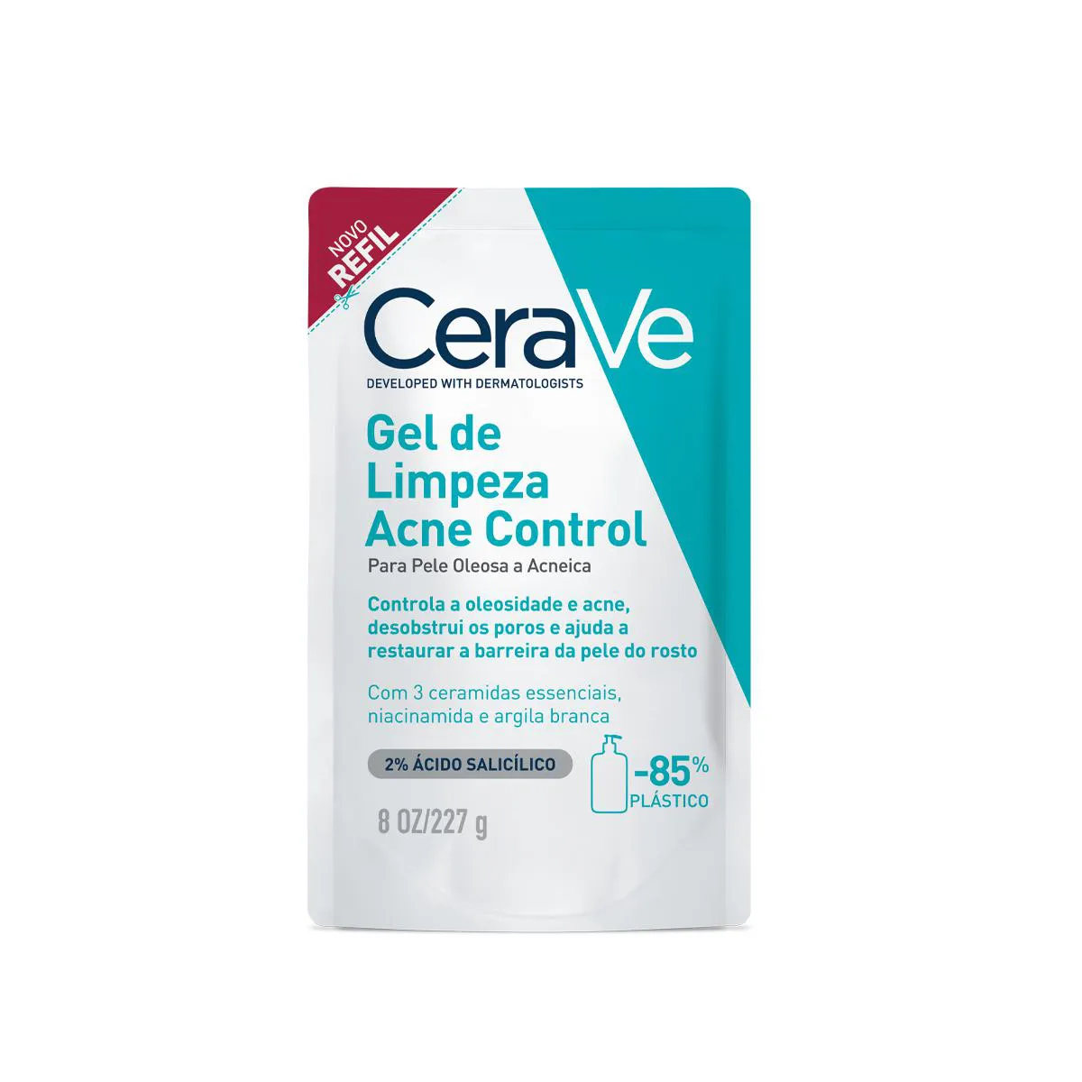 Refil Gel de Limpeza Cerave Acne Control Pele Oleosa a Acneica Refil Antiacne com Ácido Salicílico 227g