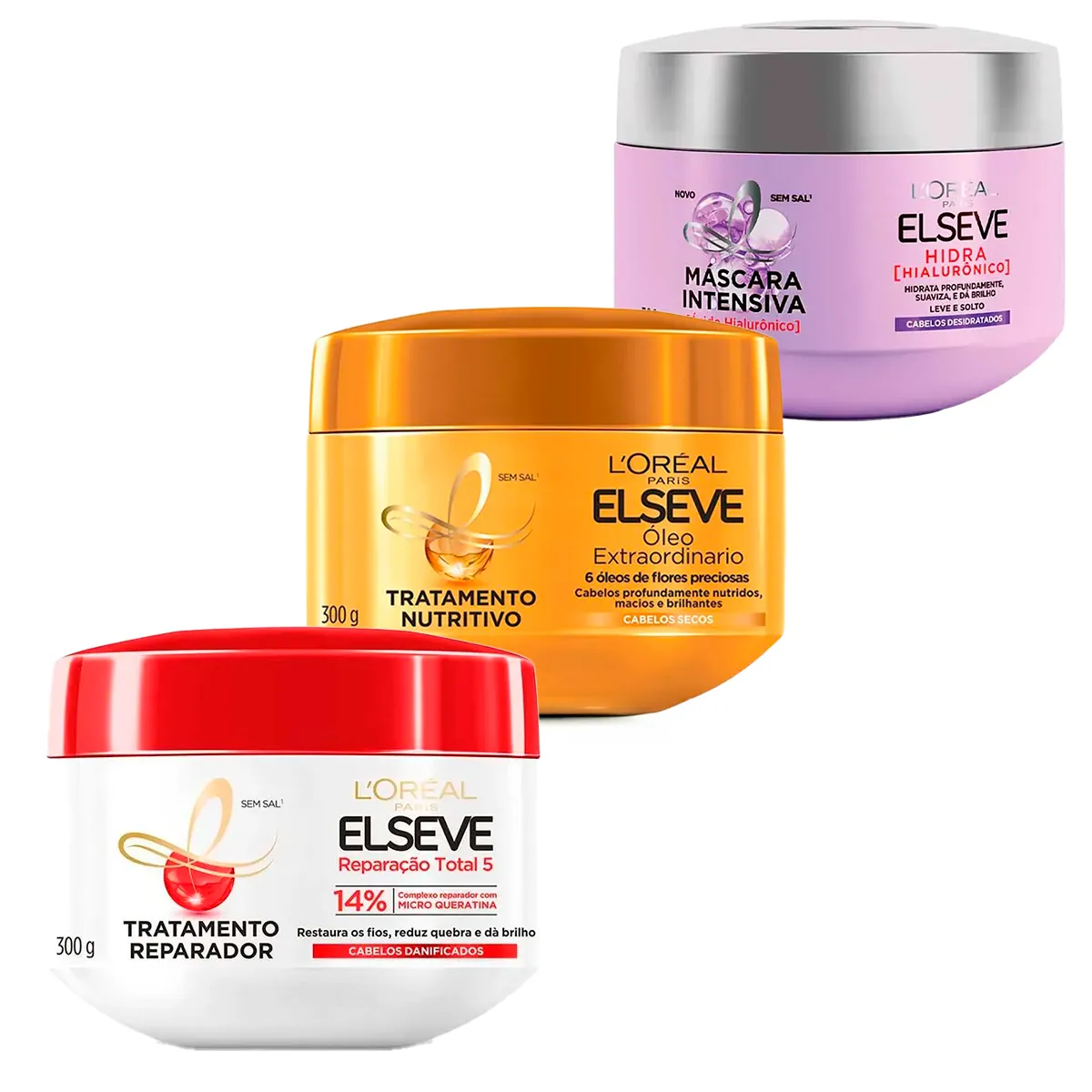 Kit L'Oréal Paris Elseve Cronograma Capilar - Creme de Tratamento Óleo Extraordinário Nutrição Intensa + Preenchedor Hidra Hialurônico + Reparação Total 5