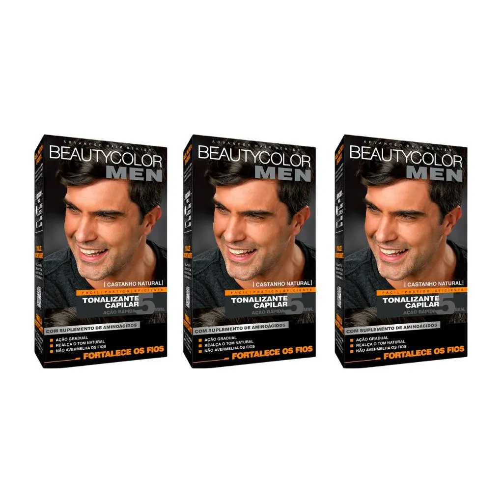 Coloraçao Beauty Color Men Castanho Natural - Kit C / 3un