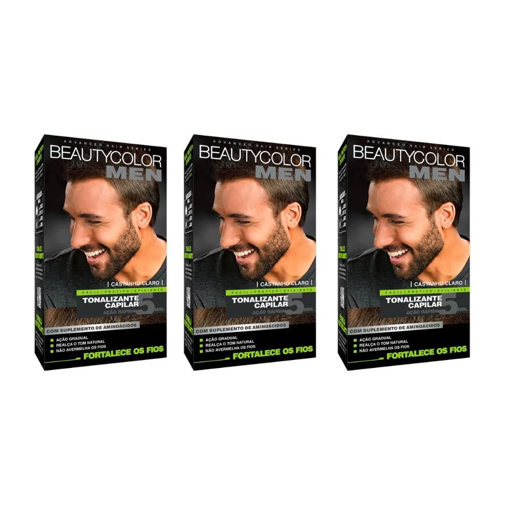 Coloraçao Beauty Color Men Castanho Claro - Kit C / 3un