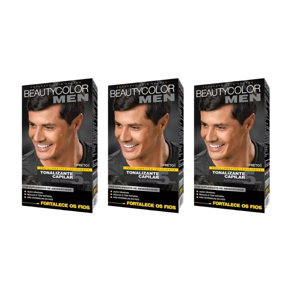 Coloraçao Beauty Color Men Preto - Kit C / 3un