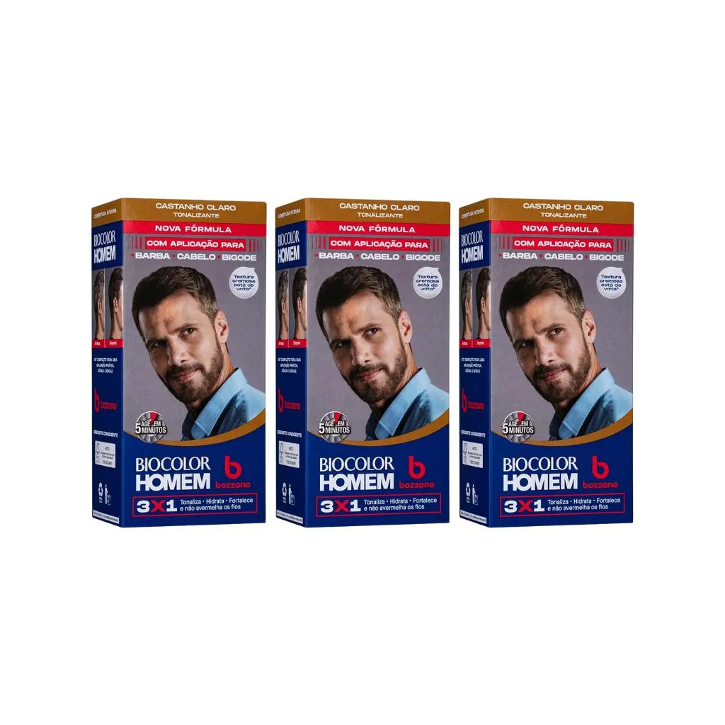 Coloraçao Biocolor Homem Bozzano Castanho Claro - Kit C / 3un