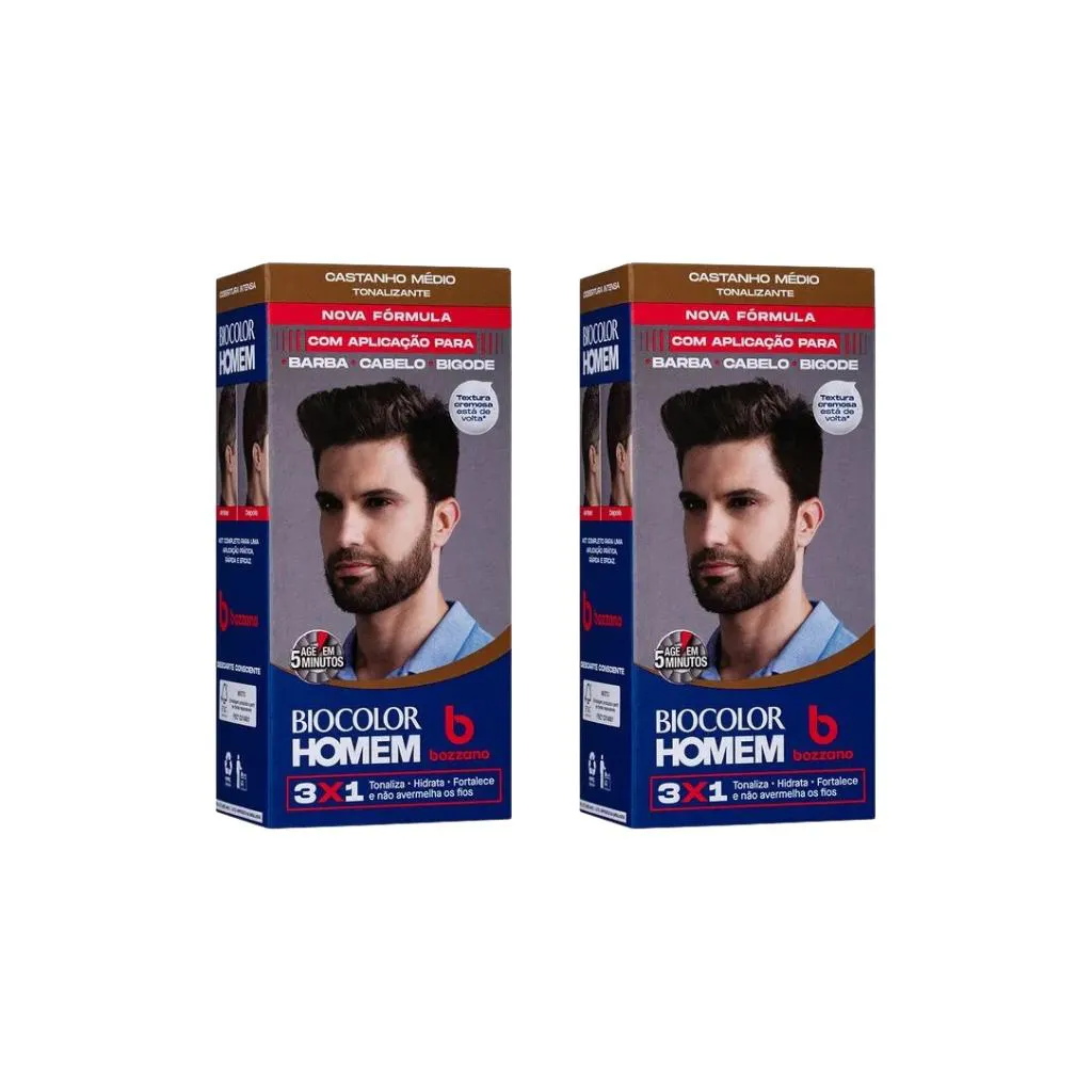 Coloraçao Biocolor Homem Bozzano Castanho Medio - Kit C / 2un