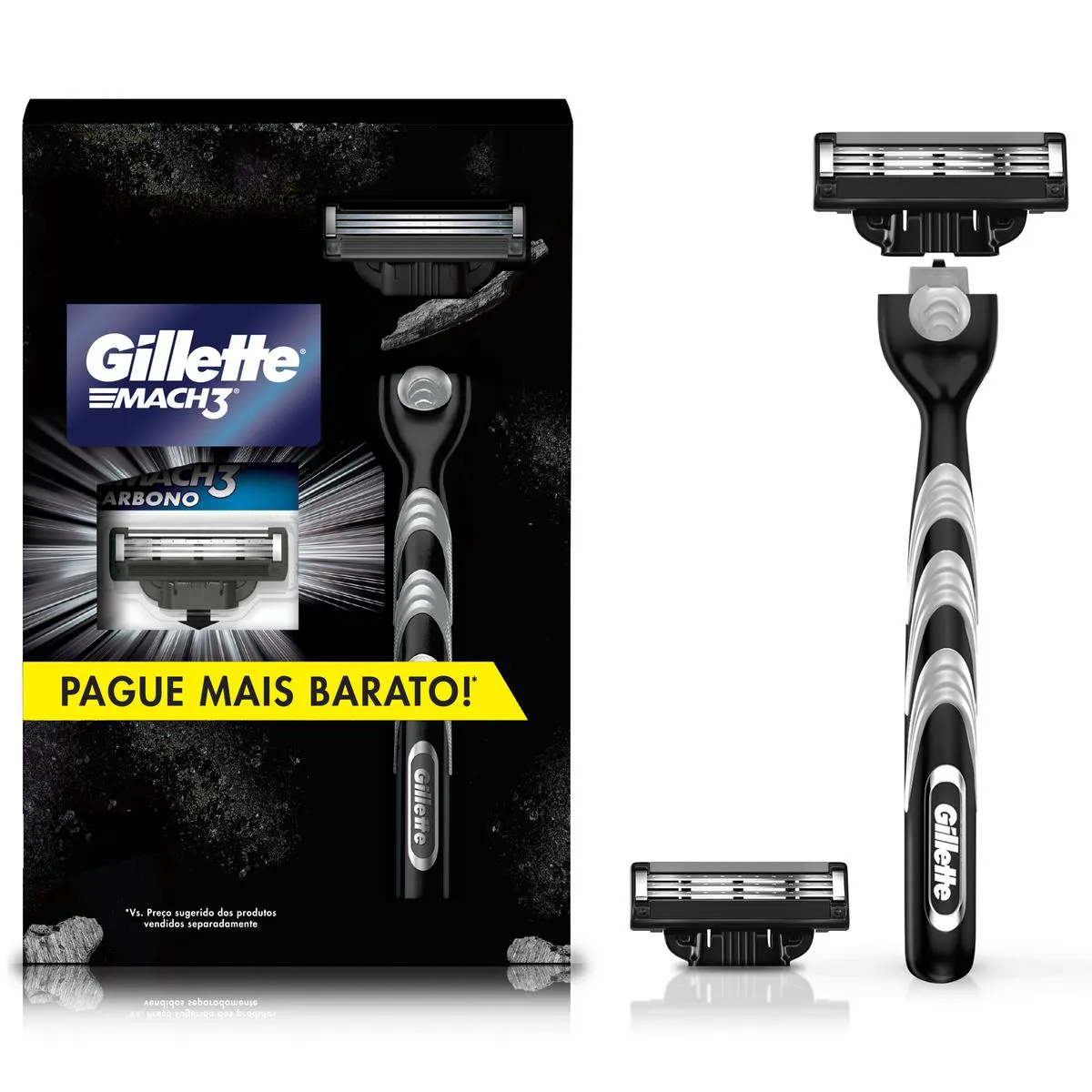 Kit Aparelho de Barbear Descartável Rosto Gillette Mach3 Carbono + 1 Refil