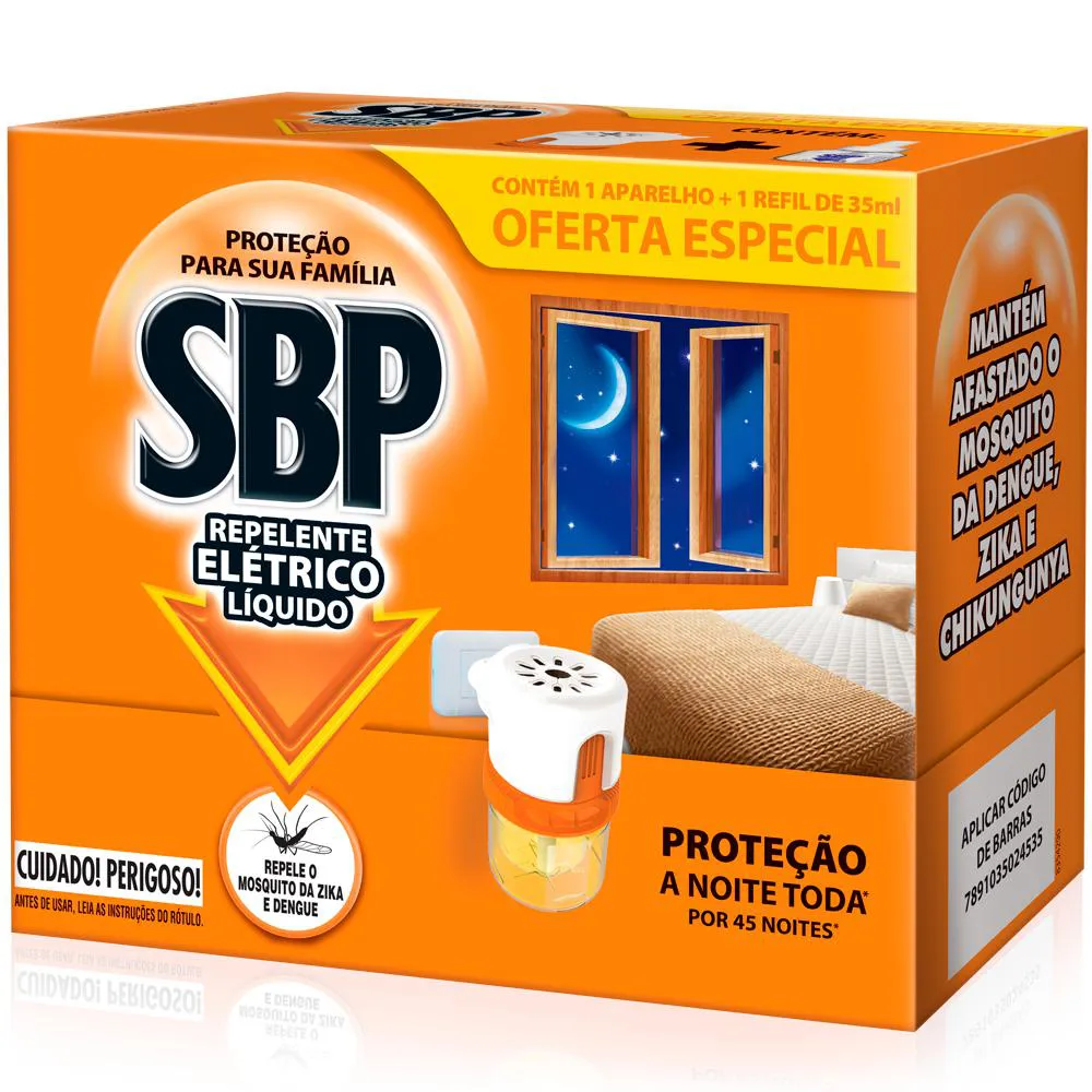 Inseticida Sbp Elétrico Líquida 45 Noite Aparelho com Refil 35ml 1 Unidade