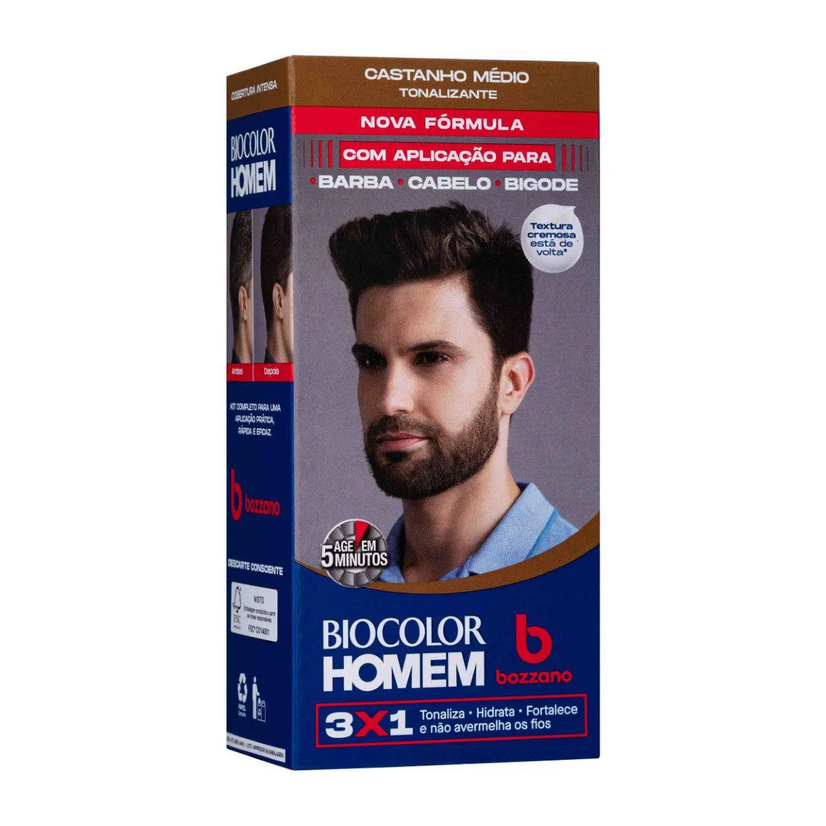 Tonalizante de Cabelo Biocolor Homem Bozzano - Castanho Médio