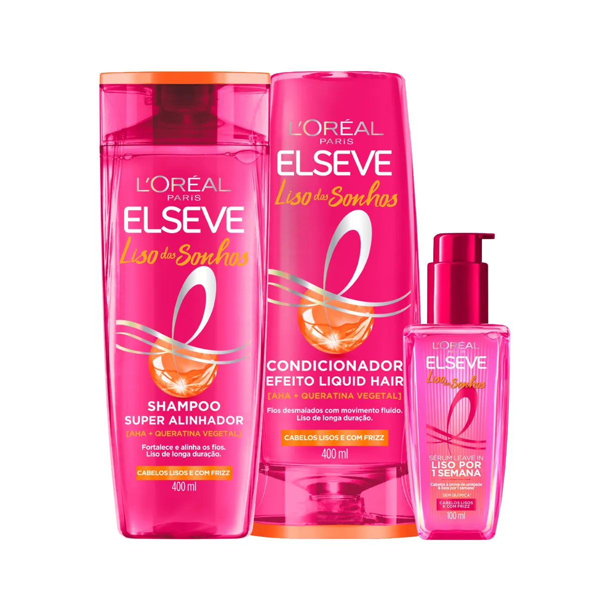 Kit L'Oréal Paris Elseve Liso dos Sonhos Shampoo 400ml + Condicionador 400ml + Sérum Leave-In 100ml