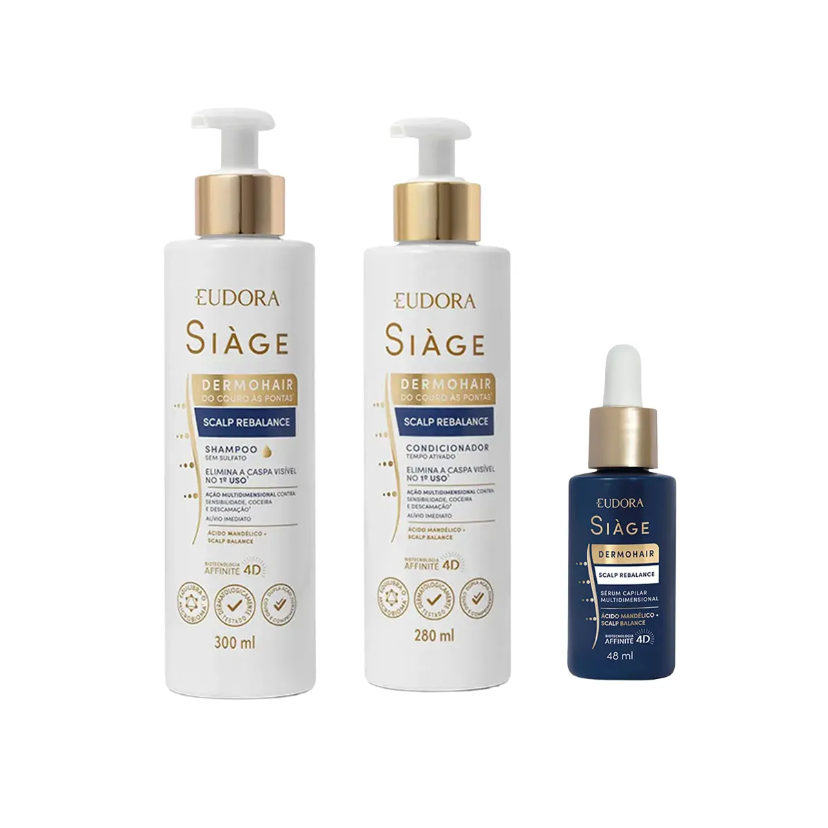 Kit Eudora Siàge DermoHair Anticaspa Shampoo 300ml + Condicionador 280ml + Sérum 48ml