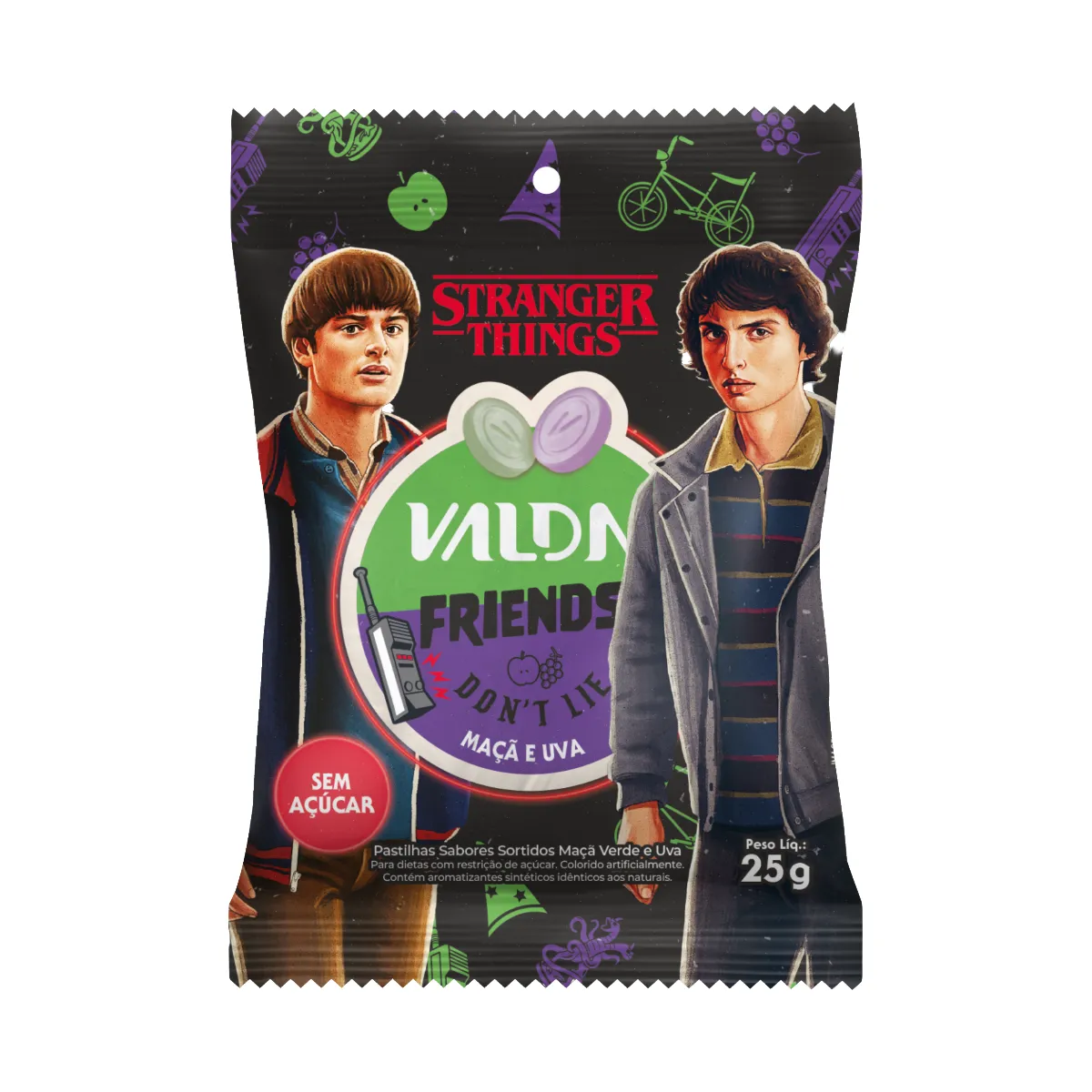 Pastilha Valda Stranger Things Friends Maça e Uva 25g