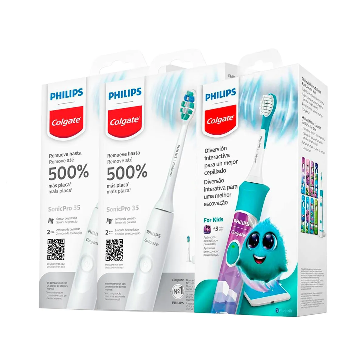Kit Escova de Dente Elétrica Philips Colgate SonicPro 35 2 Unidades + SonicPro Kids 1 unidade