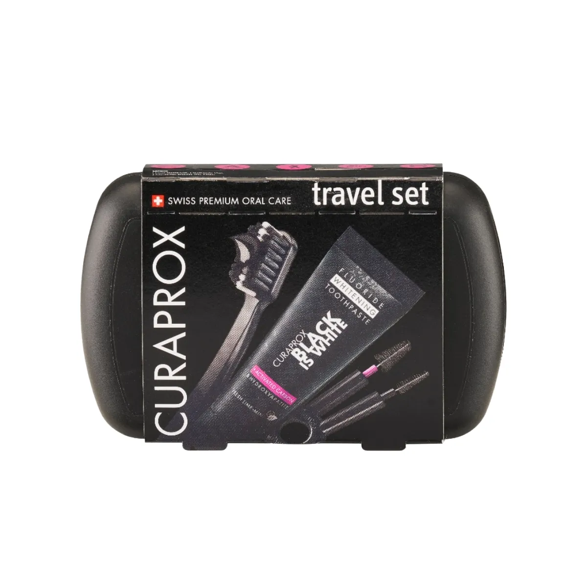 Kit Viagem Curaprox Travel Set Black Is White Escova de Dente + Creme Dental + Escovas Interdentais