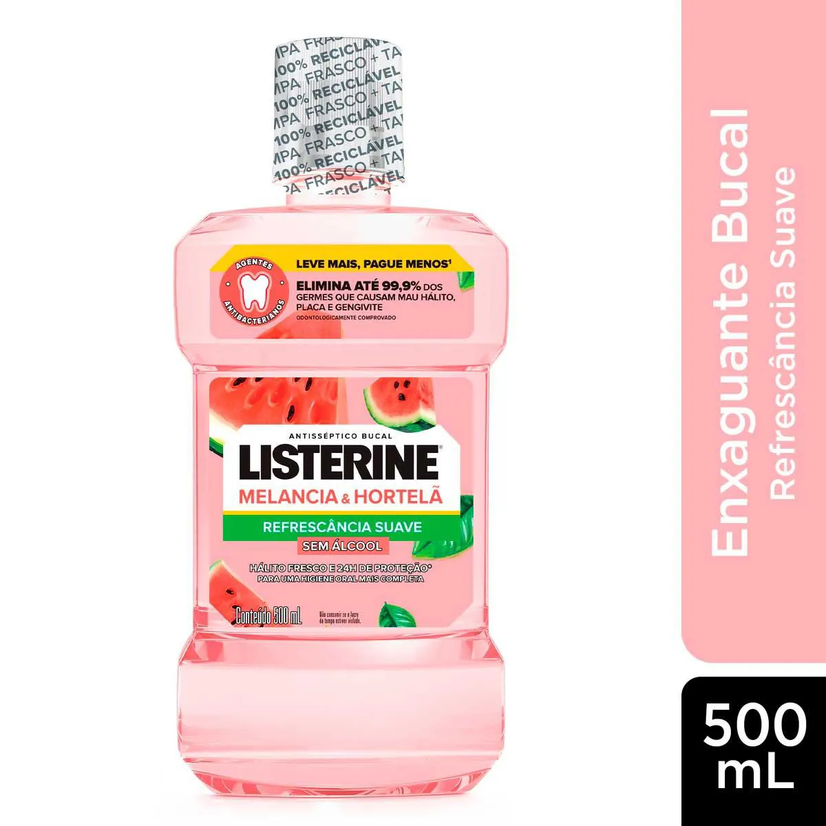Enxaguante Bucal Sem Álcool Listerine Melancia & Hortelã 500ml