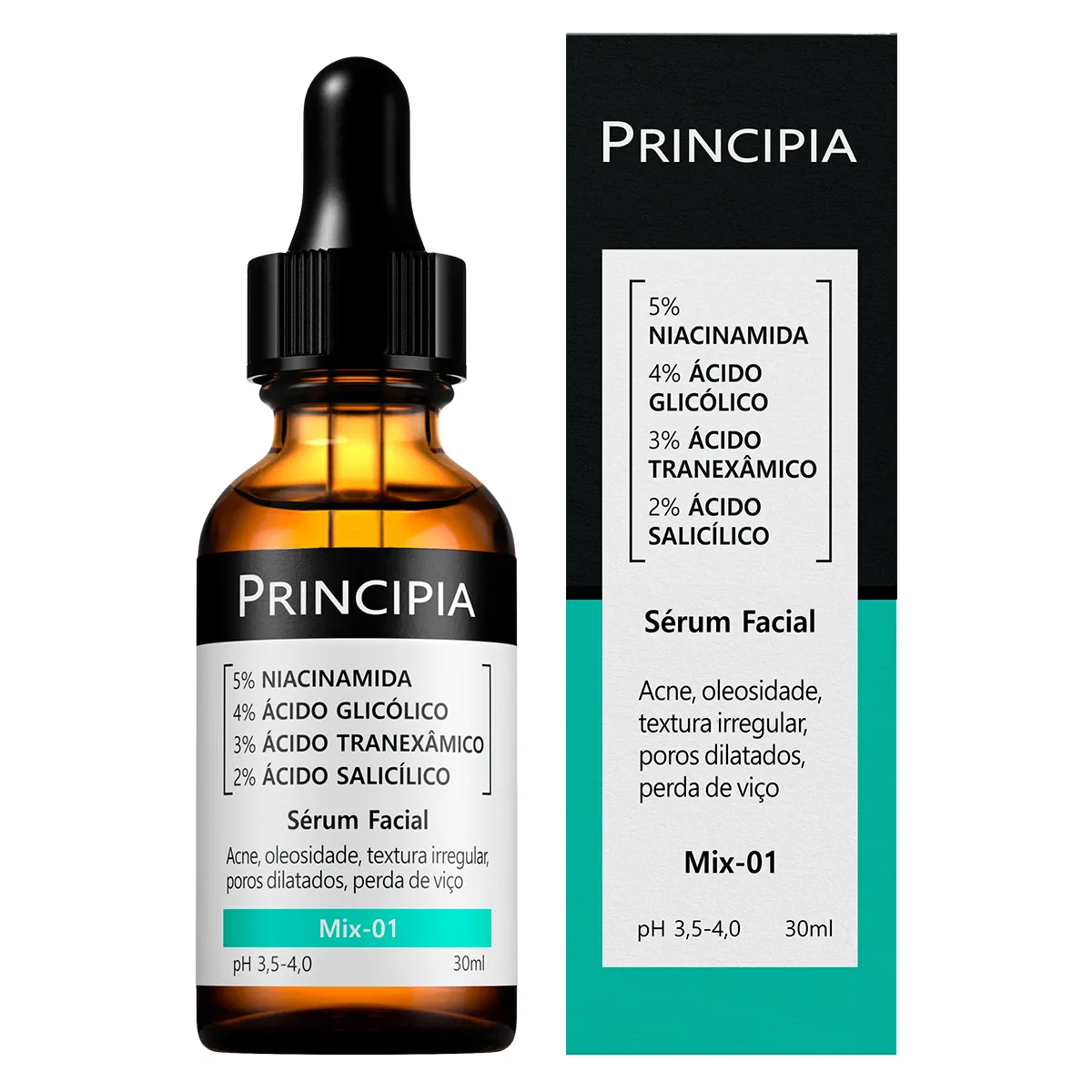 Sérum Facial Renovador Antiacne Principia Skincare Mix-01 Niacinamida + Glicólico + Tranexâmico + Salicílico 30ml