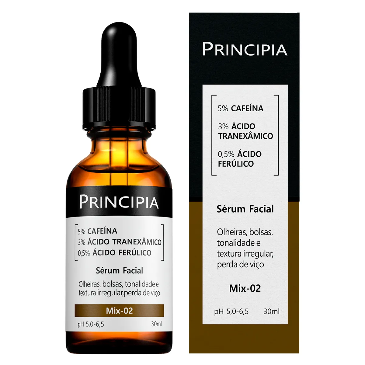 Sérum Facial Anti-Idade Principia Skincare Mix-02 Cafeína + Tranexâmico + Ferúlico 30ml