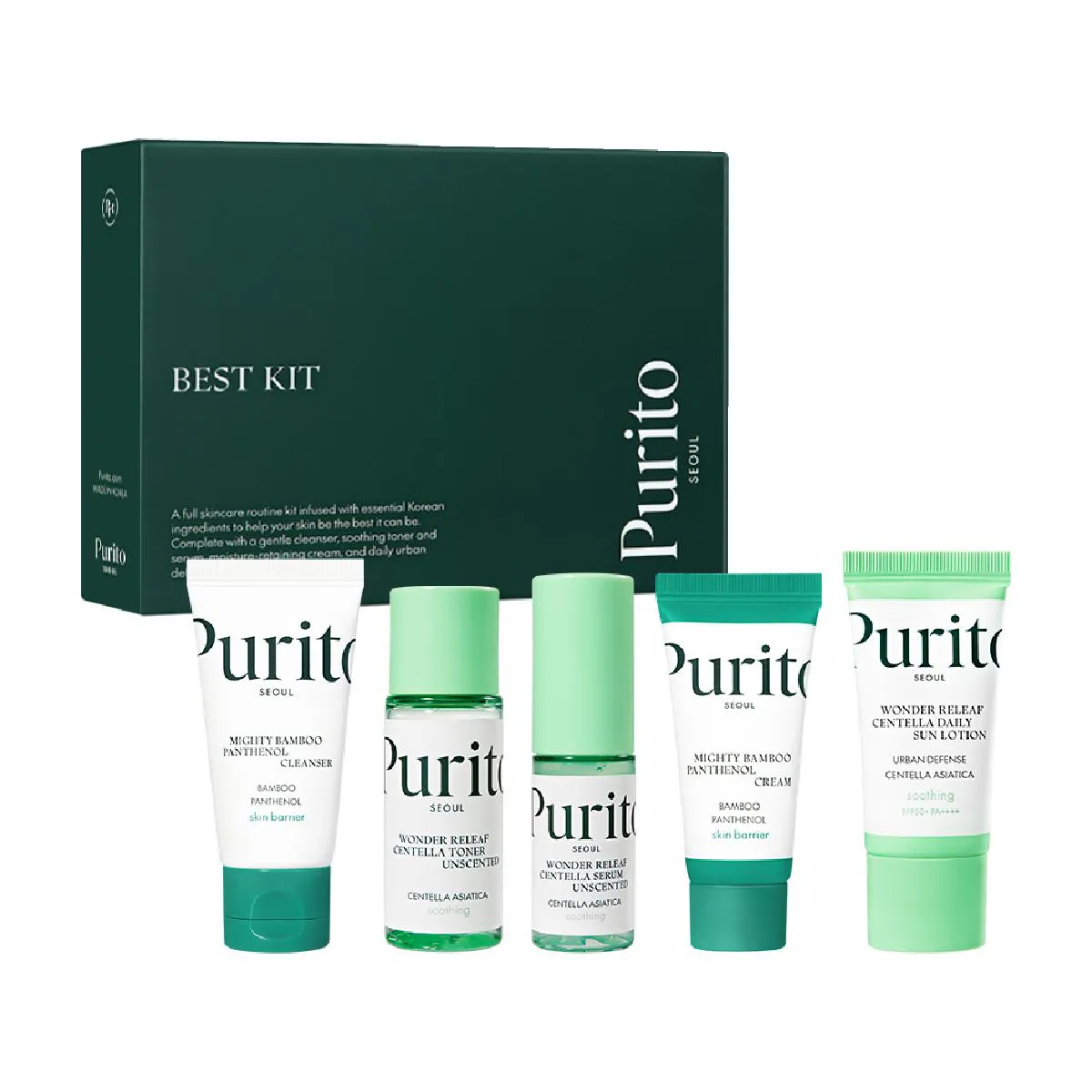 Best Kit Facial Purito Gel de Limpeza + Tônico + Sérum + Creme + Protetor Solar