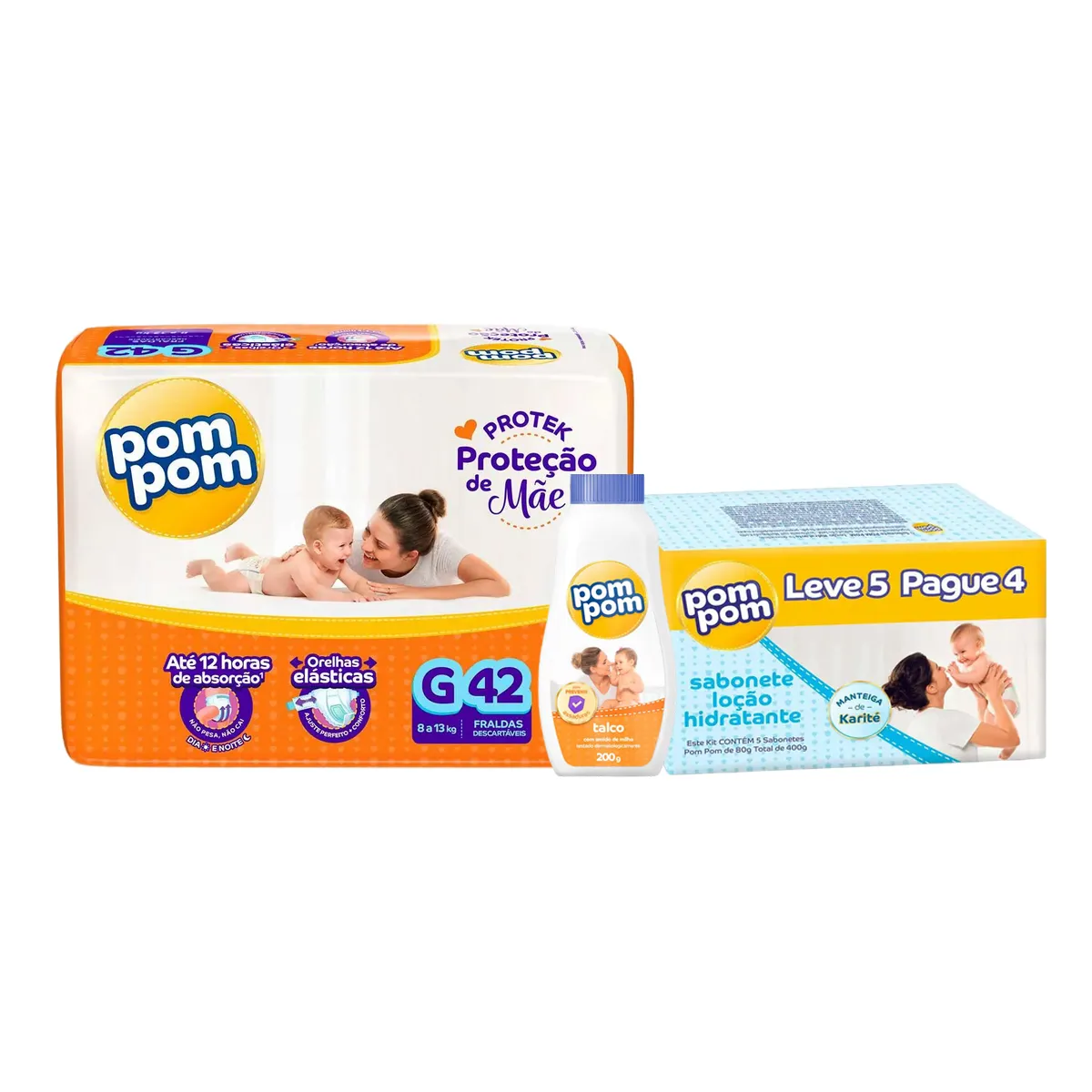 Kit Chá de Bebê Pom Pom Fralda G com Talco e Sabonete