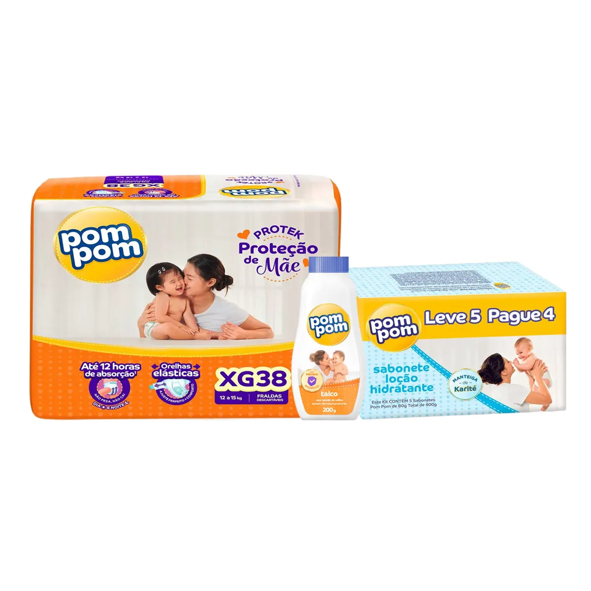 Kit Chá de Bebê Pom Pom Fralda XG com Talco e Sabonete