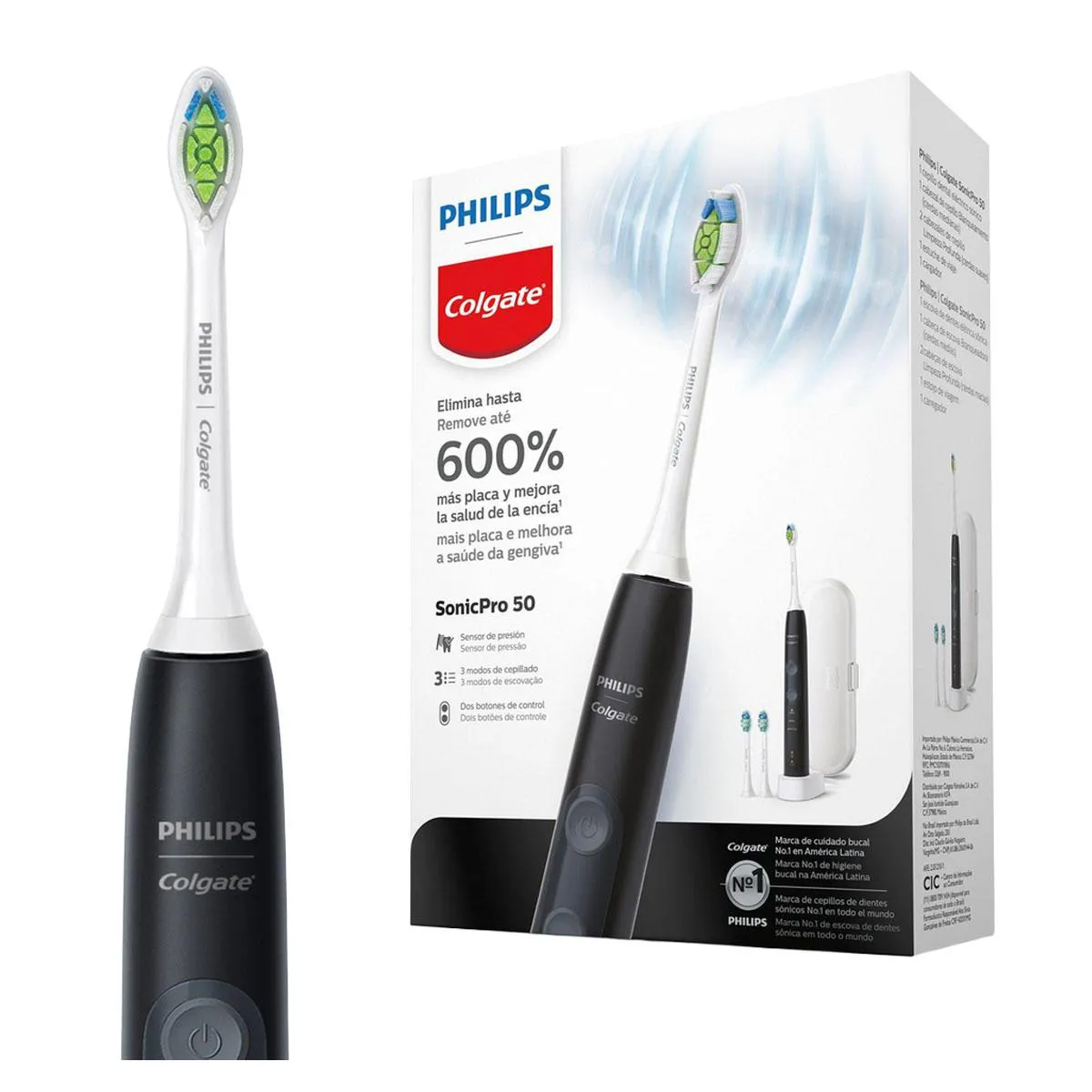 Escova de Dente Elétrica Philips Colgate SonicPro 50 + 2 Refis + 1 Estojo