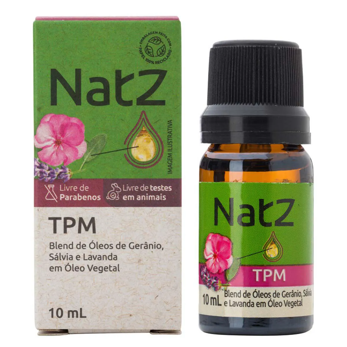 Óleo Essencial Natz TPM Gerânio, Sálvia e Lavanda 10ml