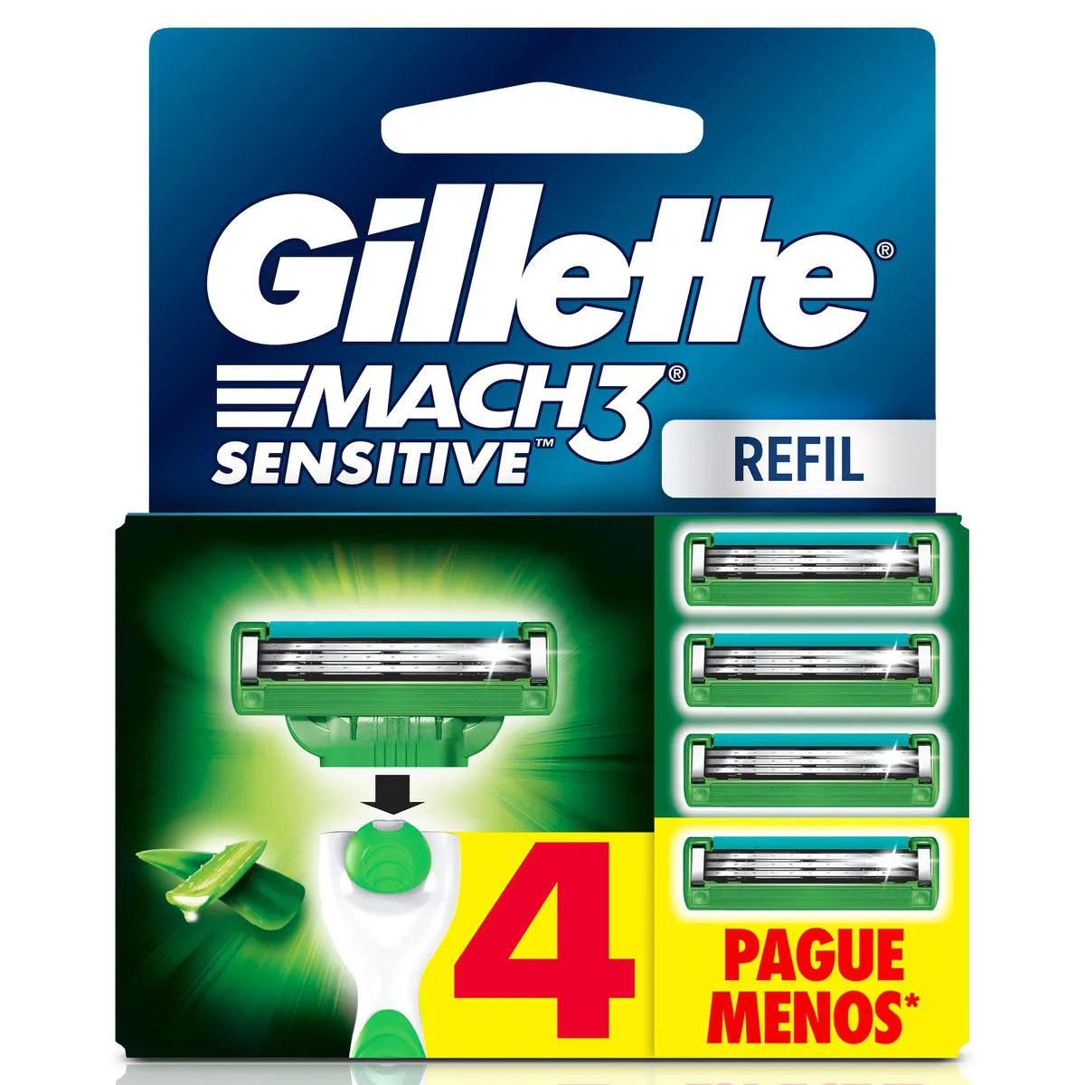 Carga para Aparelho de Barbear Gillette Mach3 Sensitive com 4 unidades
