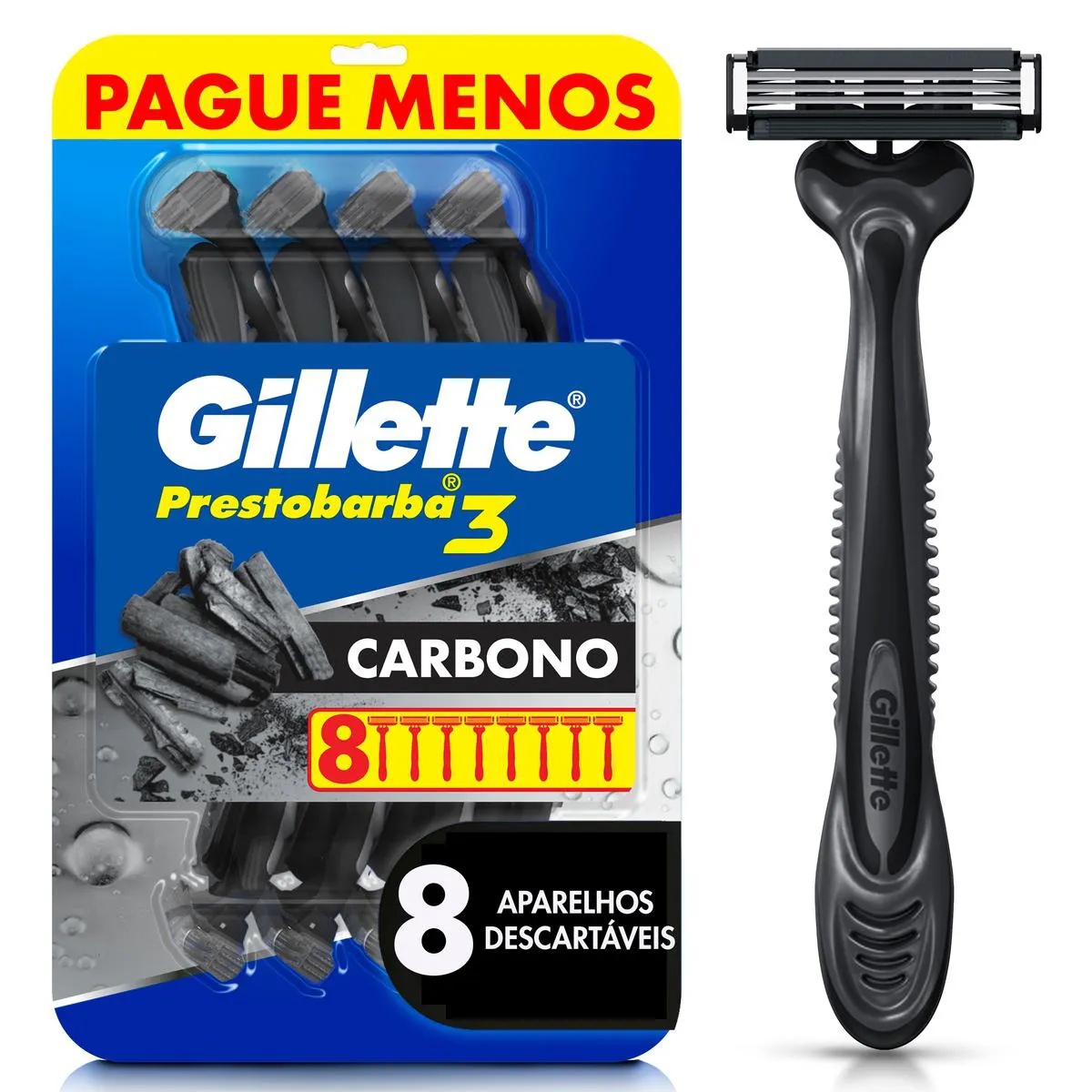 Aparelho de Barbear Descartável Gillette Prestobarba 3 Carvão Ativado 8 unidades