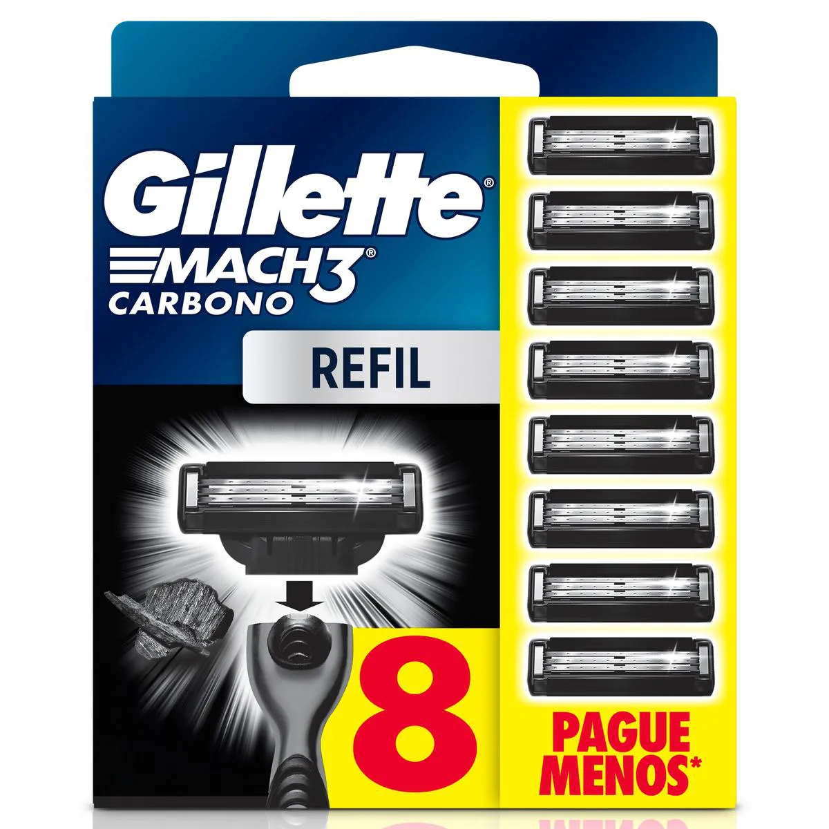 Carga para Aparelho de Barbear Descartável Gillette Mach3 Carbono Carvão Ativado 8 unidades
