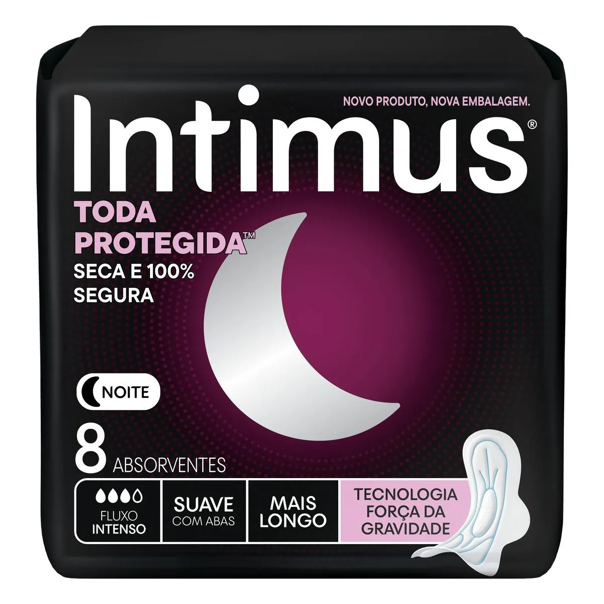 Absorvente Intimus Noturno Toda Protegida Com Abas Cobertura Suave 8 unidades