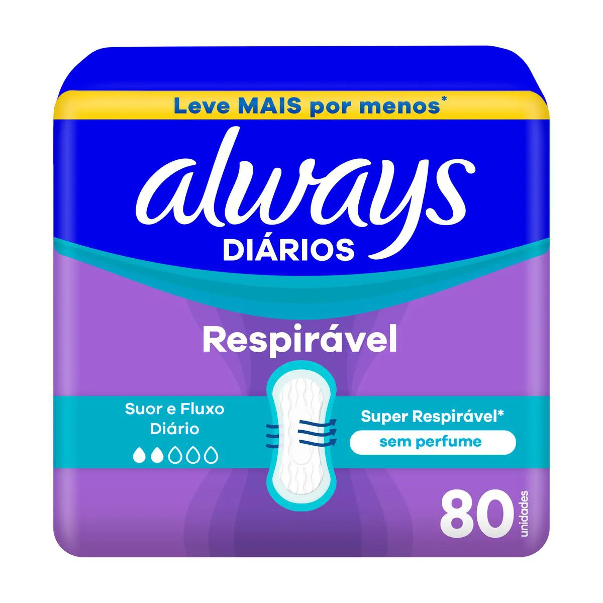 Protetor Diário Always Sem Perfume Respirável com 80 unidades