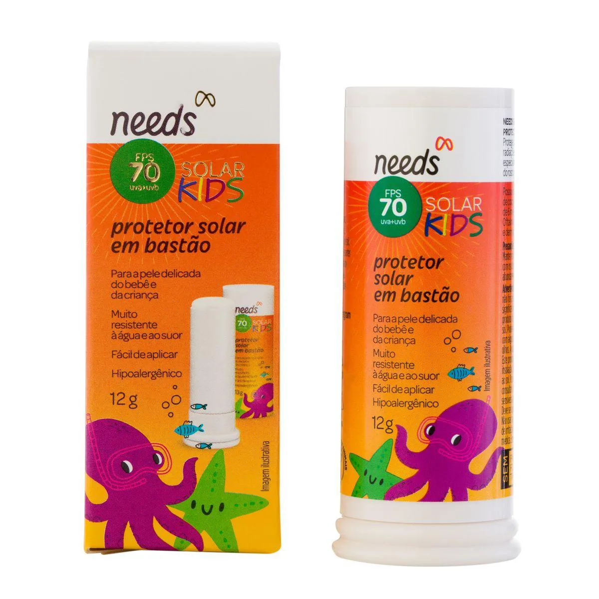 Protetor Solar Infantil FPS 70 Needs Solar Kids Bastão 12g
