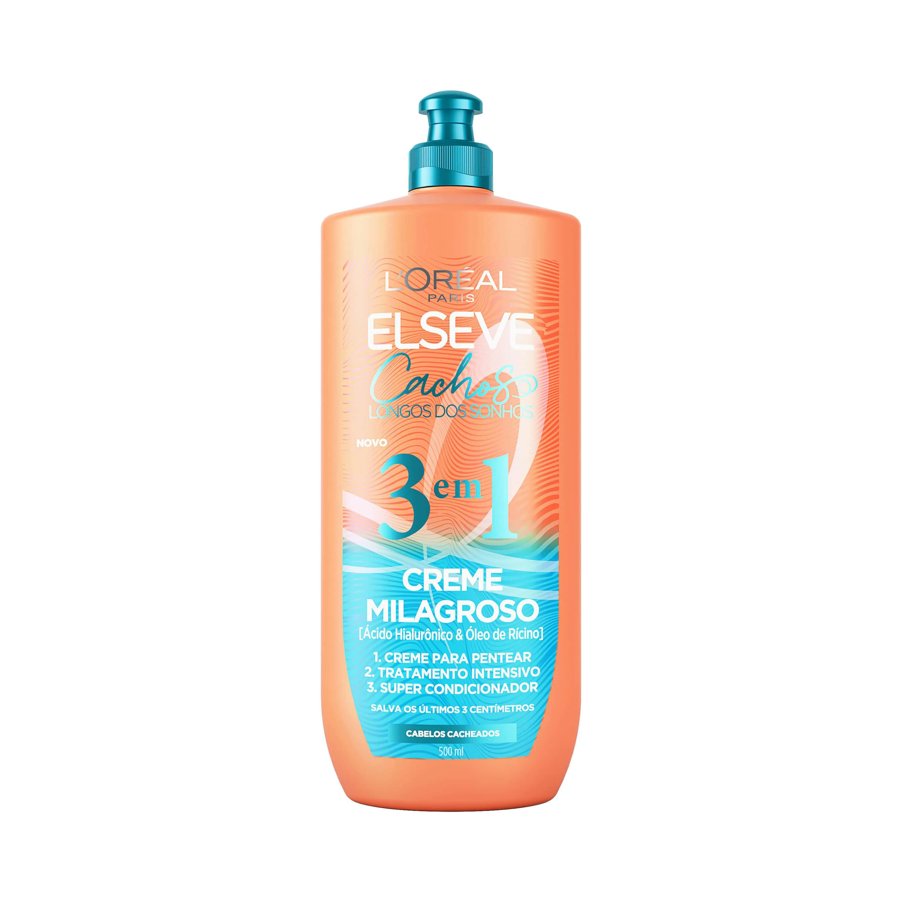 Creme Milagroso 3 em 1 Cabelo Cacheado L'Oréal Paris Elseve Cachos Longos dos Sonhos Definição e Hidratação Multifuncional 500ml