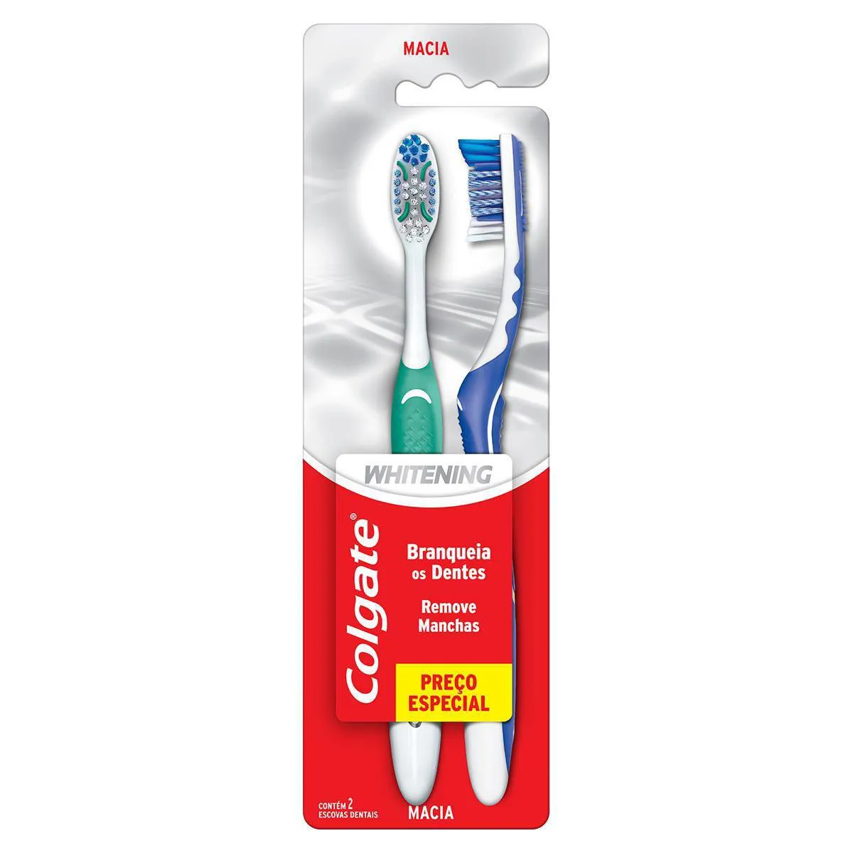 Escova de Dente Colgate Whitening Macia Cabeça Compacta com 2 Unidades