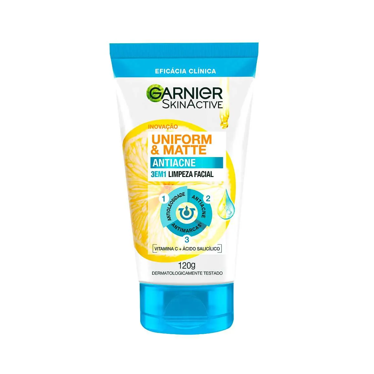 Esfoliante Garnier Uniform & Matte Antiacne 3 em 1 Limpeza Facial Limpa, Exfolia e Trata 120g