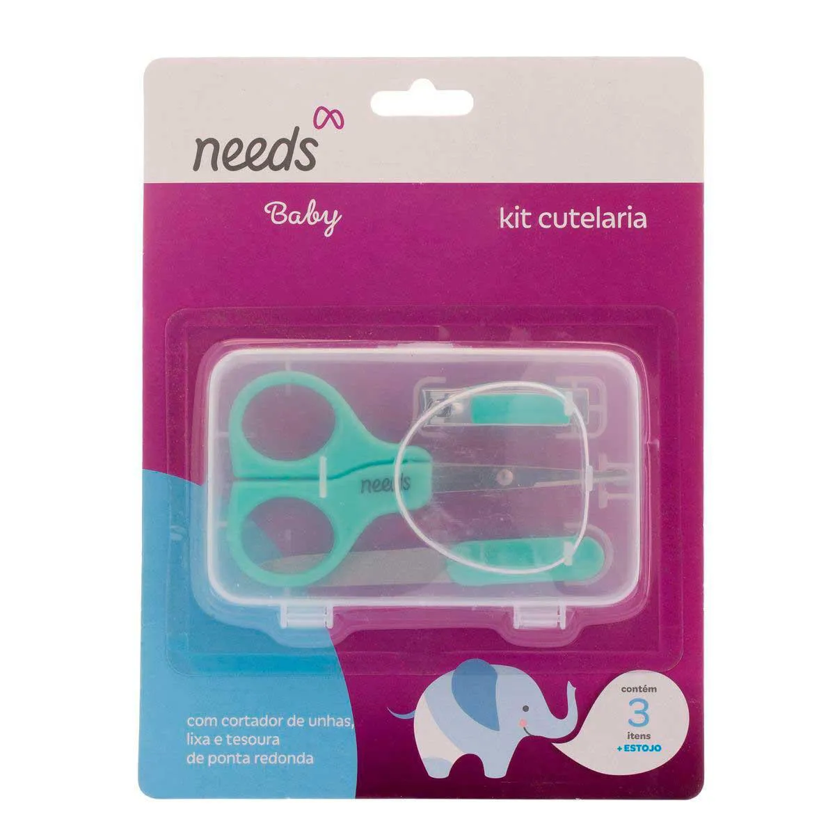 Kit Cutelaria Infantil Needs Baby 3 Itens + Estojo