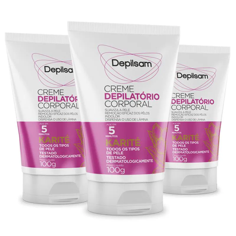 Kit Creme Depilatório Corporal Depilsam Karité 100g com 3 Unidades