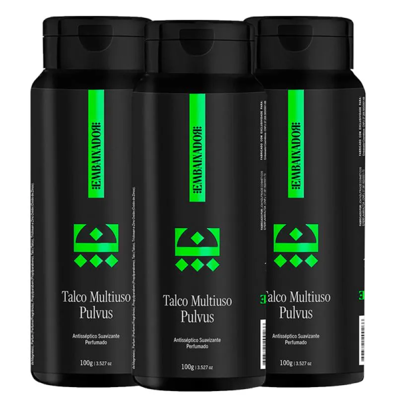 Kit 03 Talco Multiuso Pulvus Menthol Embaixador 100g