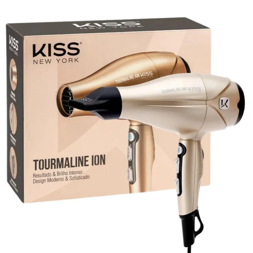 Secador Kiss New York Tourmaline Ion Dourado 2000w 220v Bdp06pbr