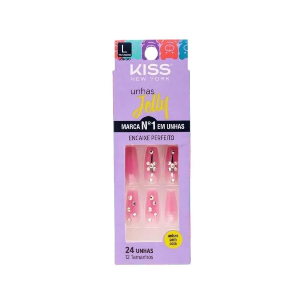 Unhas Postiças Jelly Kiss New York Rosa It Girl Bailarina Longo
