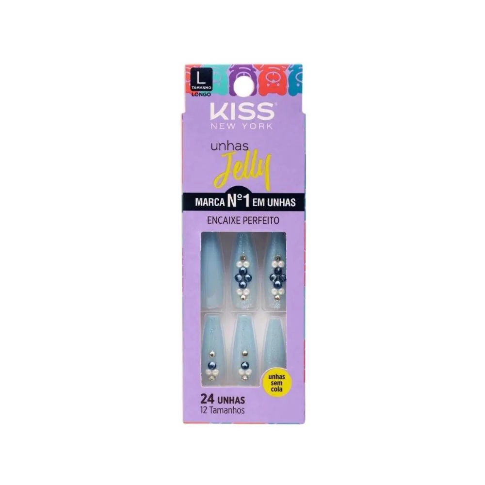 Unhas Postiças Jelly Kiss New York Celeste Chique Bailarina Longo