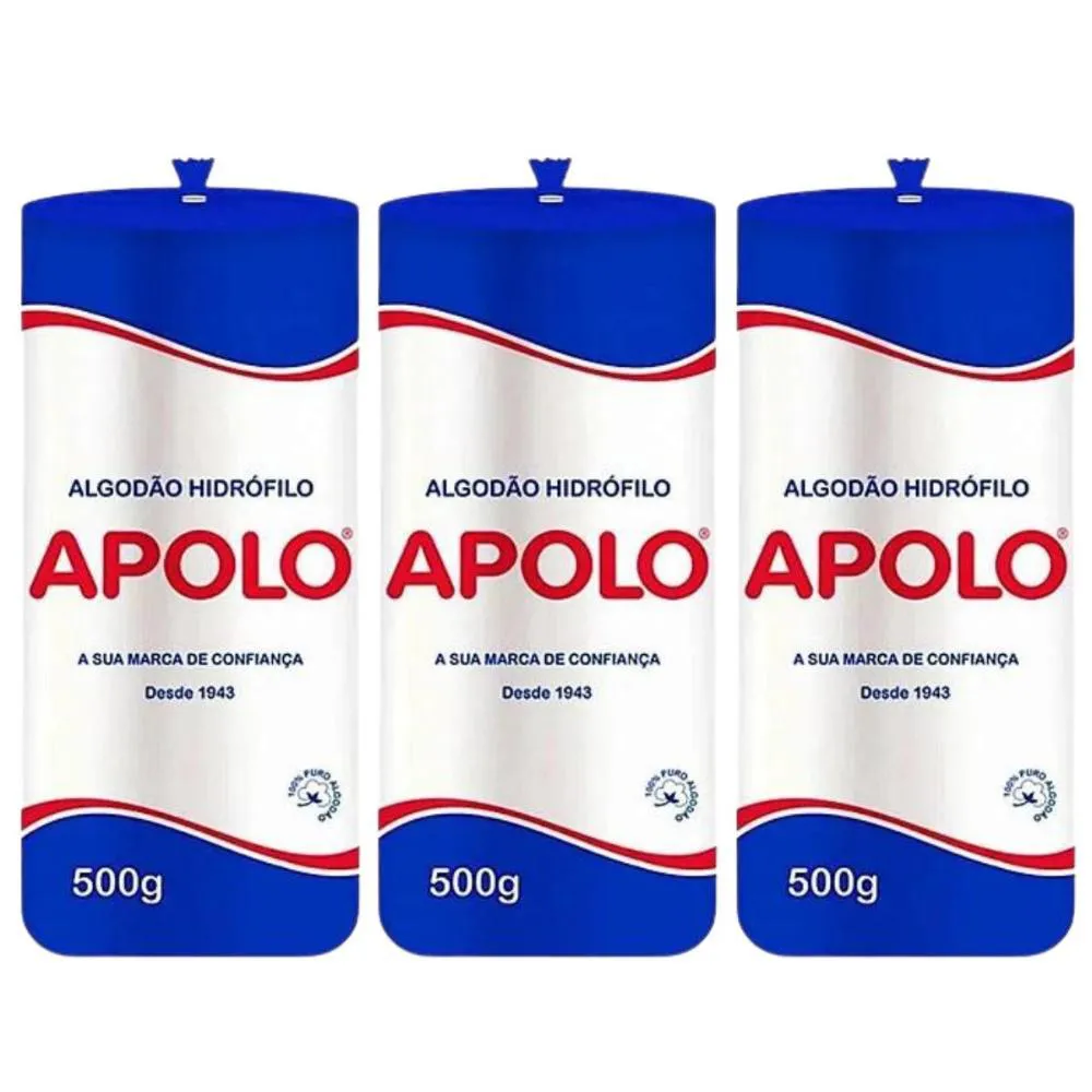 Kit Algodão Hidrófilo Apolo em Rolo 500g C/3