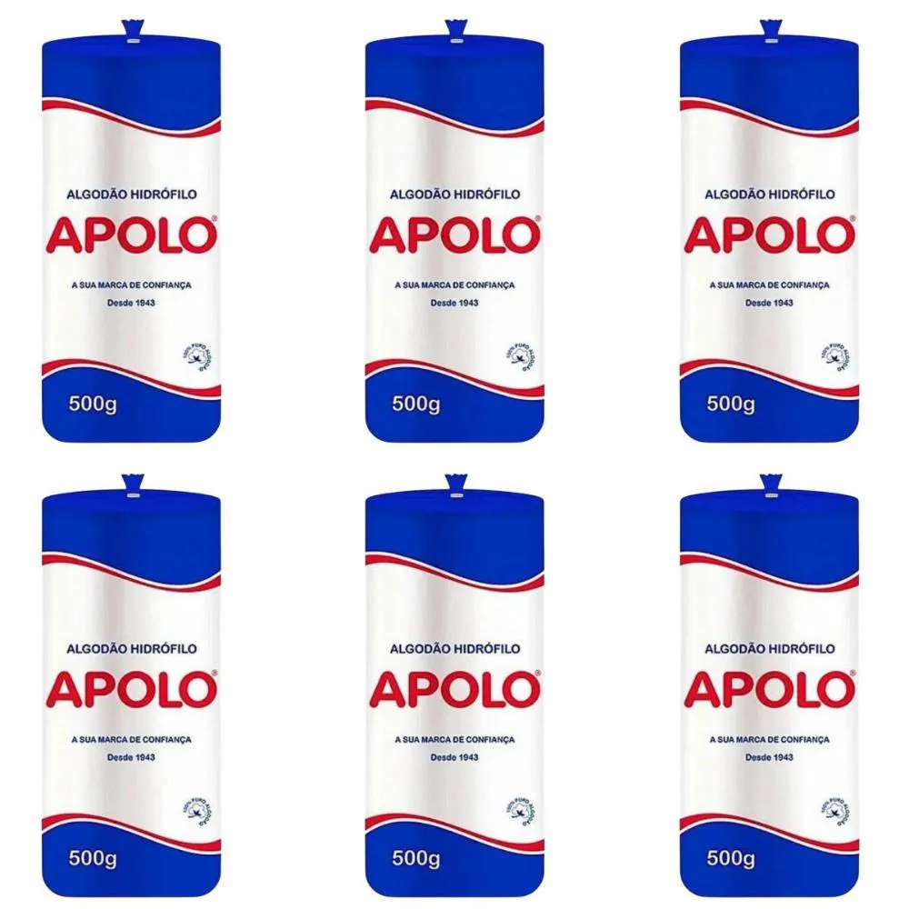 Kit Algodão Hidrófilo Apolo em Rolo 500g C/6